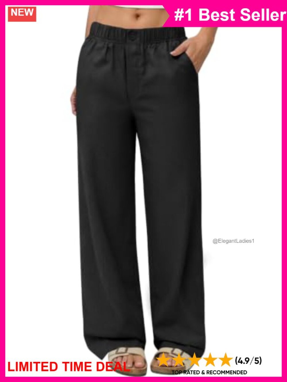 Linen Wide Leg Palazzo Pants High Waist Flowy Beach Casual